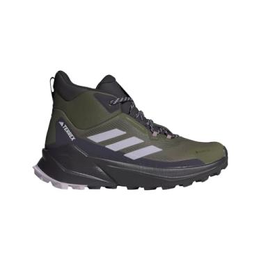 Imagem de adidas Tênis de caminhada feminino Terrex Trailmaker 2 Mid Gore-tex, Olive Strata/Silver Dawn/Aurora Black, 35