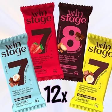 Imagem de Kit 12 Barras de Proteína WinStage – Mix 4 Sabores (Morango · Coco com Chocolate · Chocolate com Amêndoa · Banana com Chocolate) – 12 g de proteína por barra