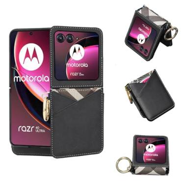 Imagem de Asuwish Capa de telefone para Motorola Razr 40 Ultra/Moto Razr Plus 2023 capa carteira com anel alça transversal cordão suporte para cartão de crédito slot Cell Razr+ 5G XT2321-3 mulheres homens preto