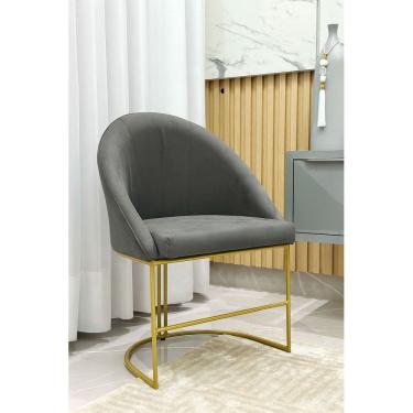 Imagem de Kit Poltronas Decorativa Lua Sala de Jantar Base Industrial Dourada Cinza