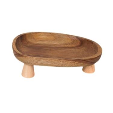 Imagem de predolo Bandeja de madeira com pedestal, prato para exibição de joias, suporte para perfume, sabonete para banheiro, garrafas de fazenda, plantador, 16 Cm X 12.5 Cm X 5