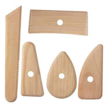 Imagem de Fancyes 5 peças de ferramentas para fazer esculturas em, nervuras de cerâmica de madeira, modelagem versátil para alisar, finalizar e remover marcas de