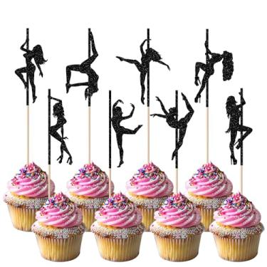 Imagem de 24 Pack Pole Dance Girl Cupcake Toppers Glitter Pole Dancing Cupcake Picks Dancers Cake Decorations for Bachelorette Wedding Bridal Shower Birthday Party Supplies Black