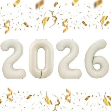 Imagem de KALOR 32 Inch 2026 Cream White Foil Number Balloons, 2026 New Years Decorations for 2026 Happy New Year Eve and Graduations Party Supplies