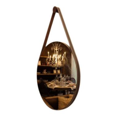 Imagem de Espelho Adnet 80CM Moldura Couro Led Jateado Touch Luz Branca OU Amare