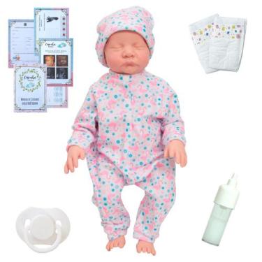 Imagem de Bebe Reborn Realista Menina Carequinha Macacão Flamingo - Cegonha Rebo
