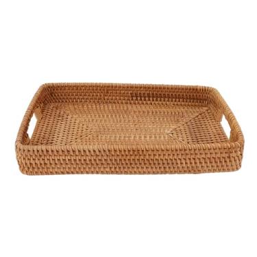 Imagem de Yosoo Bandeja de Cesto de Porção de Vime, Decorativa Durável de Grande Capacidade Com Alças para Fruas Lanches Sobremesas (L)