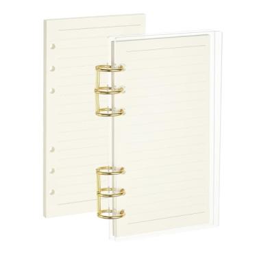 Imagem de PATIKIL Capa para caderno com 6 anéis, fichário acrílico A6, 2 anéis redondos de metal dourado com 90 folhas forradas para planejamento de viagem e escritório, transparente