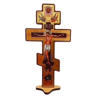 Imagem de Cruz de mesa ortodoxa Woden crucifixo grego cristão 20.3 cm