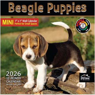 Imagem de MICASA Beagle Puppies 2026 Mini calendário de parede 12 meses | 17,8 cm x 35,5 cm aberto | Papel grosso e resistente | Presente | Calendário 2026