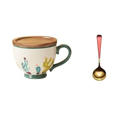 Imagem de GRFIT Caneca pintada à mão sob o esmalte colorido copo de café da manhã xícara de aveia caneca de aquecimento copo de bebida com tampa colher caneca de café