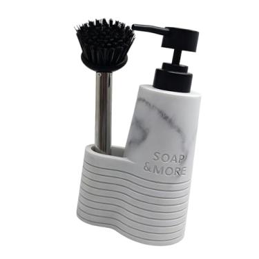 Imagem de DimyFew Dispensador de sabão com bomba, garrafa multiuso, padrão mármore, fácil de usar com porta-escovas, acessórios compactos para cozinha
