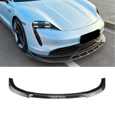 Imagem de Spoiler do para-choque dianteiro do carro parte de modificação do difusor labial compatível com Taycan 2019+ capa protetora de para-choque acessórios para carro (aparência de carbono)