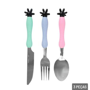 Imagem de KIT Talher Inox 3 Peças Infantil Mão Color - Tudo em Caixa