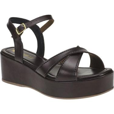 Imagem de Sandália Anabela Feminina Plataforma Média Confortável - LAZZLU, Marro