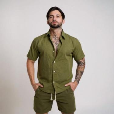 Imagem de Conjunto Linho Masculino Camisa Linho Bermuda Linho - Volgue, Verde mi