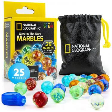 Imagem de Blue Marble: Conjunto de 25 Bolas de Vidro que Brilham no Escuro National Geographic, Pouch de Armazenamento, Luz UV, Brinquedo de Montar