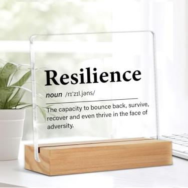 Imagem de Presentes inspiradores para mulheres e homens, citação de resiliência, definição de resiliência, placa decorativa de acrílico transparente para escritório em casa, 10 x 10 cm