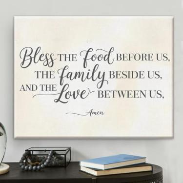 Imagem de Decoração de parede para sala de jantar, cozinha, abençoe a comida antes de nós, pintura emoldurada para decoração de parede de cozinha em casa, sala de jantar, 20 x 25 cm