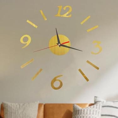 Imagem de Relógio de parede numeral romano 3D moderno acrílico espelho sem moldura relógios de quartzo autoadesivos para pendurar decoração de casa, 40 cm (ouro)