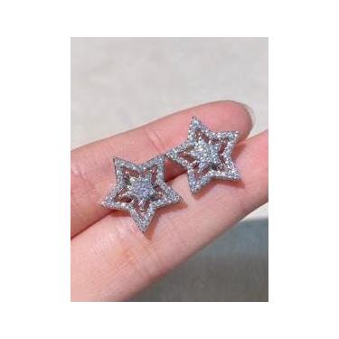 Imagem de Brincos de estrela banhados a ouro branco de luxo, moda europeia e americana, brincos de zircônia cúbica de cinco pontas para mulheres, casamento, noivado, dia dos namorados, presente de dia das mães