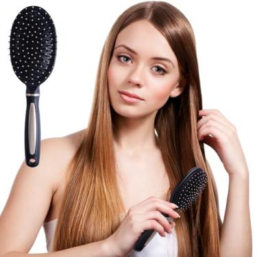 Imagem de Escova de cabelo redonda, ondulação, secagem, desembaraçar e pentear molhada ou seca, adequada para todos os tipos de cabelo (preto, pente almofadado)