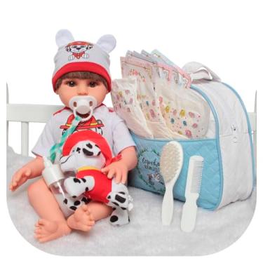 Imagem de Boneco Reborn Bebê Realista Menino Cabelo Castanho Bolsa