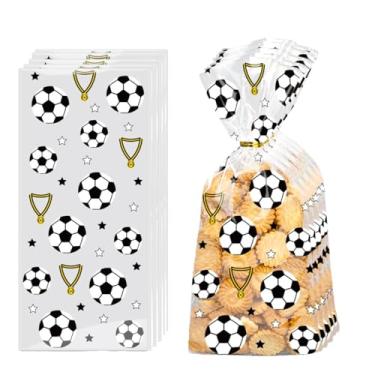 Imagem de 50 sacos de guloseimas de futebol, sacos de celofane, doces, seláveis a quente, presente com 50 peças de laços torcidos para festa de aniversário