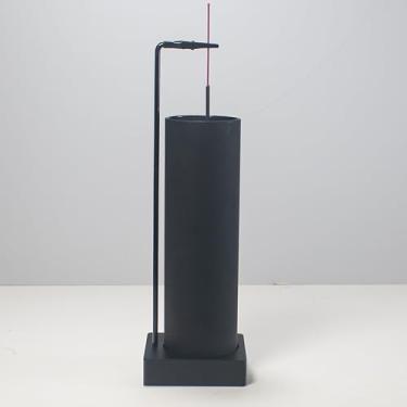 Imagem de Suporte de incenso, suporte de incenso de madeira de cabeça para baixo com apanhador de cinzas de vidro, queimador de incenso anticinzas para meditação, ioga, spa e decoração de quarto (todo preto)