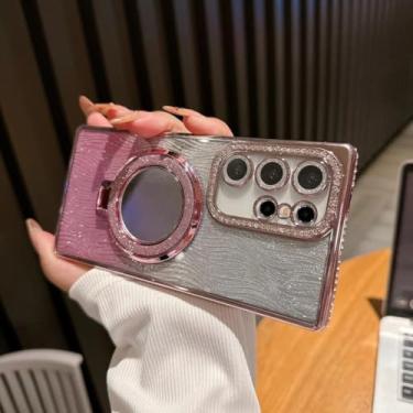 Imagem de Capa espelhada com gradiente de diamante e glitter para Samsung Galaxy S25 S23 Ultra S24 Fe S22 Plus A54 A55 A15 A35 Capa protetora contra ondulações de água (para Samsung A16 5G/rosa)