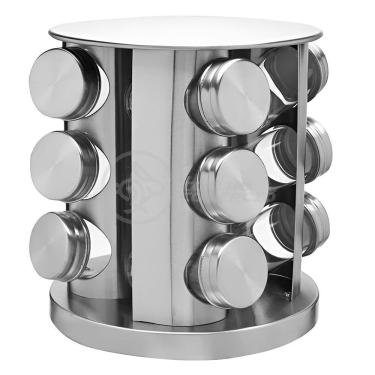 Imagem de Porta Temperos Com Suporte Inox 12 Frascos De Vidro Com Base Rotatória Para Cozinha