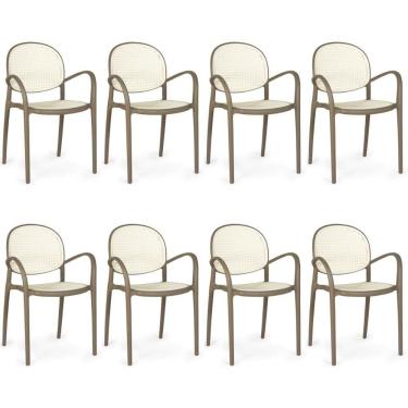 Imagem de Kit 8 Cadeiras De Jantar Roma Com Braço Para Sala E Cozinha - Branco/cinza Escuro