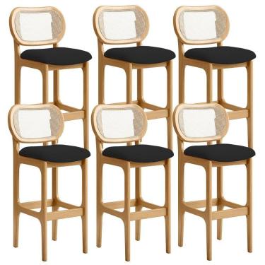 Imagem de Kit 06 Banquetas Altas Para Cozinha Bancada Sala Tela Betta Fixa L02 Suede Preto - Lyam