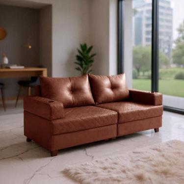 Imagem de Sofá 3 Lugares Essenza Bom Pastor, Terra Cota Veludo PU