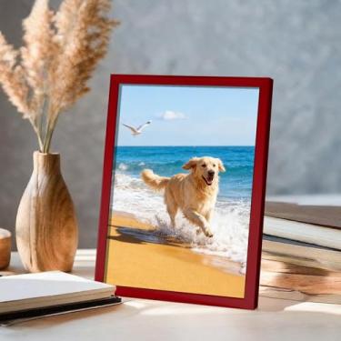 Imagem de Porta-retrato 10 x 15 cm, estilo moderno, para parede e mesa, suporte decorativo para fotos, acabamento minimalista brilhante, ideal para casa (vermelho)