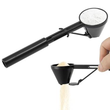 Imagem de 2 peças de funil de medição 10 g/0,35 oz Colher ranhurada em pó com base de silding concha portátil de funil de proteína em pó para encher garrafas de água com leite em pó
