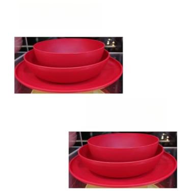Imagem de ogo de 3 Pratos Resistente Linha Colours – Variedade de Cores, Livre de BPA e Uso no Micro-ondas | Prato Raso, Fundo e Bowl Modernos(Kit 2 jogos de pratos/Vermelho)