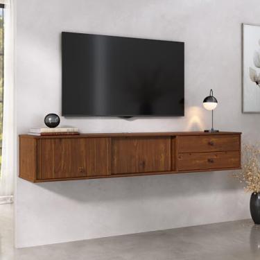 Imagem de IDIMEX Rack Flutuante 175 cm TV 75 Madeira 2 Portas 2 Gavetas Castanho Simona