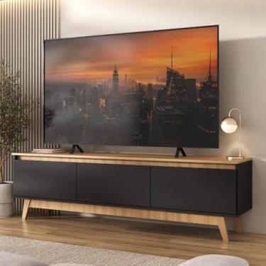 Imagem de Rack para Tv até 75 Polegadas 180cm 3 Portas Retrô Multimóveis Mp1102 Madeirado/preto