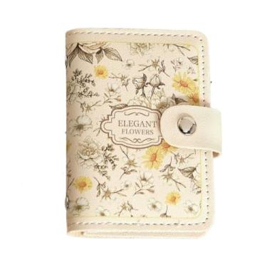 Imagem de Carteira feminina com porta-cartão de crédito de alta capacidade, fina, floral, couro sintético e organizador com fecho de pressão seguro e zíper, Estilo C, Tendência