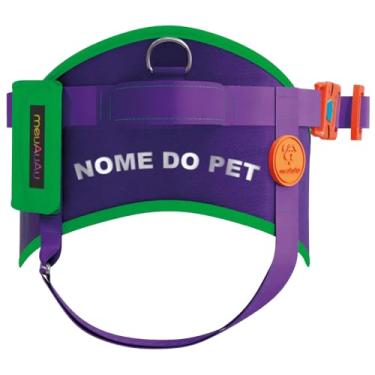 Imagem de Kit Peitoral SAFE 5 em 1 com Guia, Cata-Caca, QR Code e Nome Personalizado do Pet (Roxo, GG)