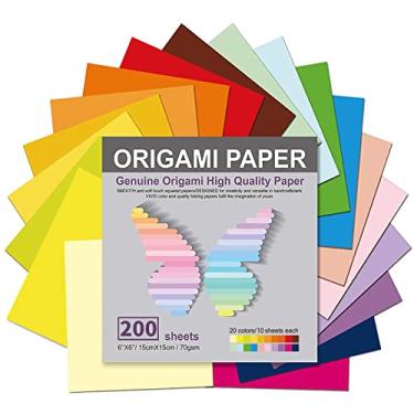 Imagem de Papel de origami, 200 folhas, 20 cores vivas, cores de dois lados tornam o origami colorido e fácil, lençol quadrado de 15 cm, papéis de origami para crianças e adultos, papéis para projetos de artes e artesanato