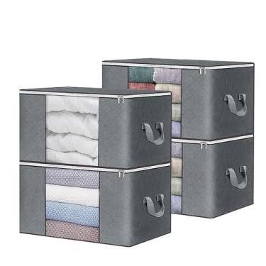 Imagem de 4 Caixa Saco Organizador Edredom Cobertor Guarda Roupa Armário Anti-Poeira Umidade Insetos Multiuso(Cinza 4 G)