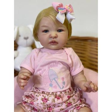 Imagem de Bebê Reborn Boneca Loira Realista Ana Dolls Corpo Inteiro Silicone Tom