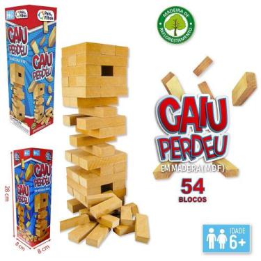 Imagem de Jogo caiu perdeu de madeira mdf com 54 pecas 28x8x8cm - Pais E Filhos