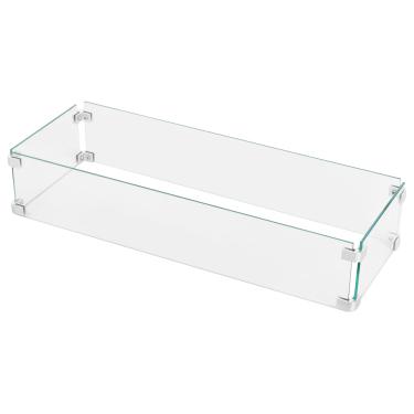 Imagem de Nuu Garden Protetor de vento de vidro temperado para mesa retangular de propano para fogueira de 73 x 25 x 15 cm, protetor de chama durável com suportes de canto de liga de alumínio para mesa de fogo