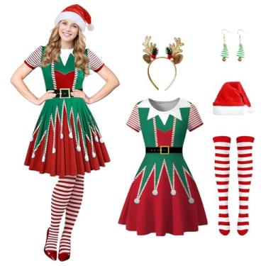 Imagem de SERTAS Conjunto de fantasias de elfo de Natal para mulheres, acessórios de vestido de elfo de Natal para adultos cosplay de Natal