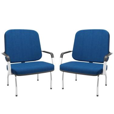 Imagem de Kit 02 Cadeiras De Escritório Recepção Com Braço Fixa Cromada Magno P03 Crepe Azul - Lyam Decor