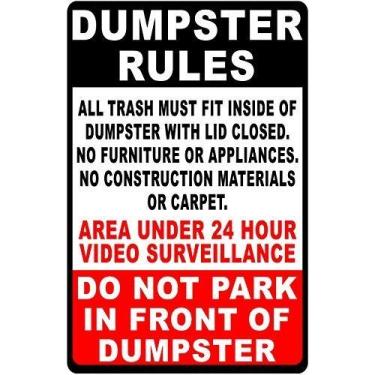 Imagem de Placa de metal Great Aluminum Tin Sign Dumpster Rules Sign Trash Disposal Rules Under Surveillance No Construction Waste 20 x 30 cm