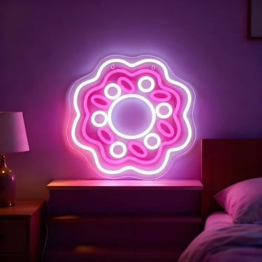 Imagem de Neonawall Doughnut Pink Neon Sign for Wall Decor Light Up Letters Business Led Sign Cute Birthday Party Gifts Led Decorative Night Signs Room Decorations Supplies Birthday Party Signs for Home Bedroom
